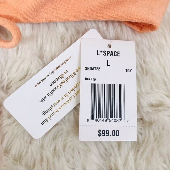 L*SPACE Pastel Peach Terry Cloth Lace Up Bikini Top Dax Terrycloth Large New - Picture 8 of 10